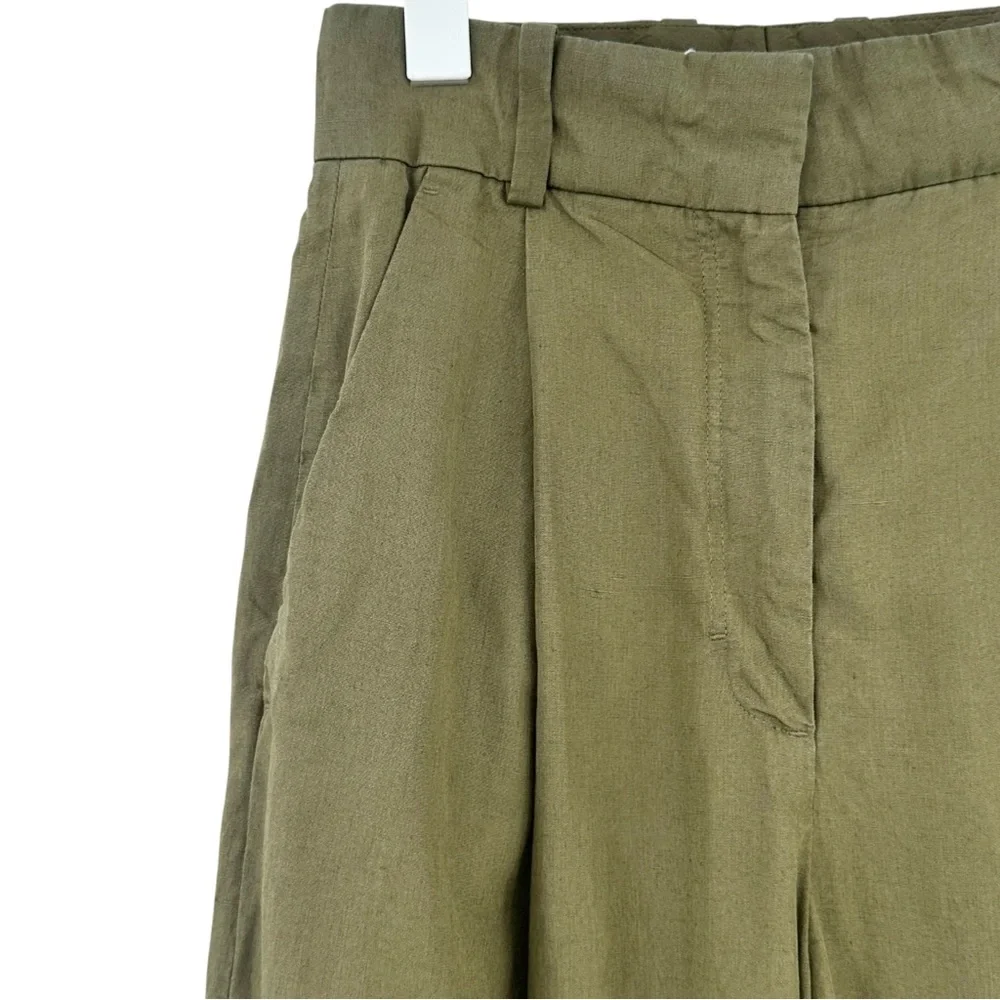 COS Khaki Green High Waisted Wide Leg Relaxed Fit Lyocell Linen Trousers Pants - Picture 7 of 11